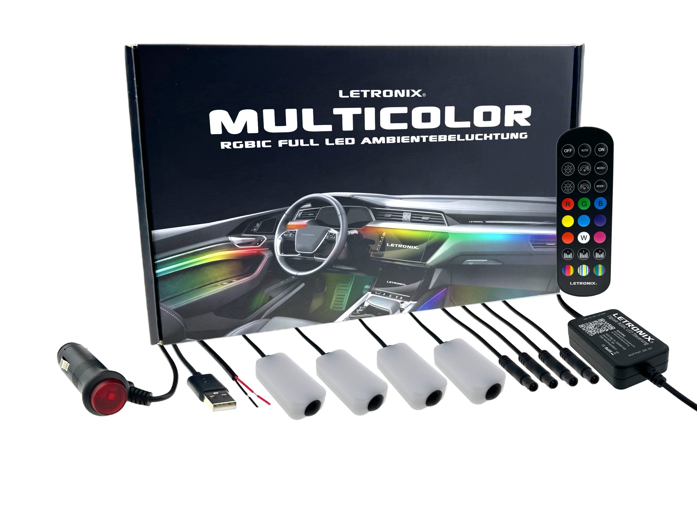 RGBIC RGB Full LED Rainbow Auto Ambientebeleuchtung (Für Fußraumbeleuchtung Set mit 4X LED Modulen) mit APP Steuerung und Fernbedienung
