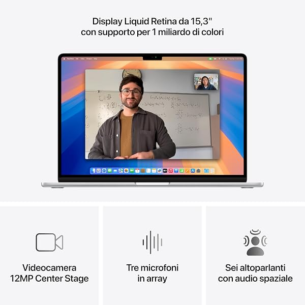 Apple Portatile MacBook Air 15'' con chip M4 (2025): progettato per Apple Intelligence, display Liquid Retina da 15,3'', 16GB di memoria unificata, 256GB di archiviazione SSD, Touch ID; Argento - 3