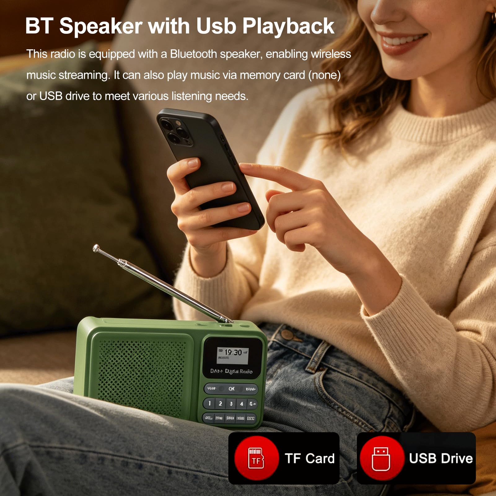 Radio di emergenza, radio Dab con energia solare con altoparlante Bluetooth stereo da 3 W, meteorologica di emergenza con USB e riproduzione di schede, per uso esterno e