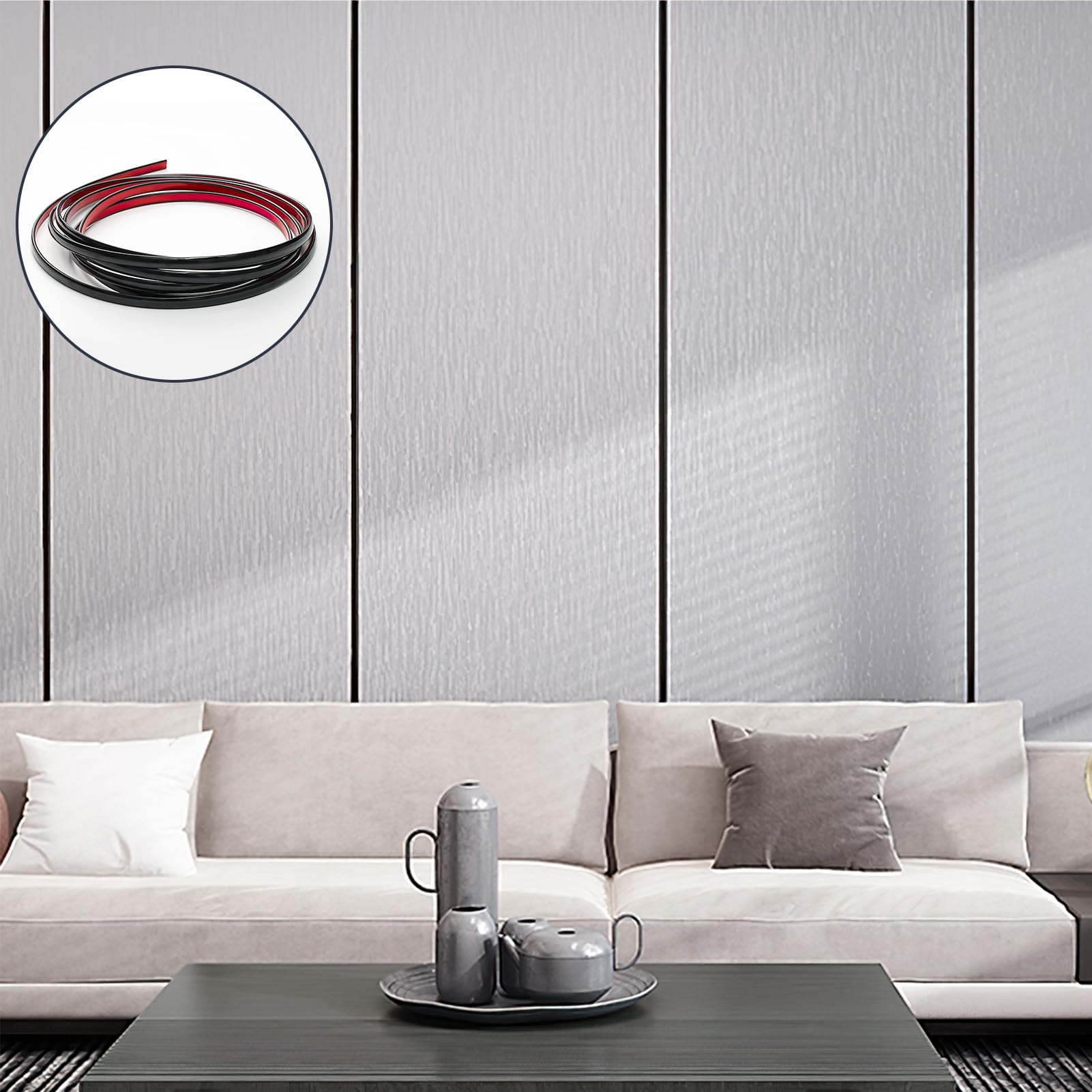 Modanatura Autoadesiva In PVC Flessibile, 3 M X 1 Cm, Nera Per Pareti, Piastrelle, Mobili E Cornici