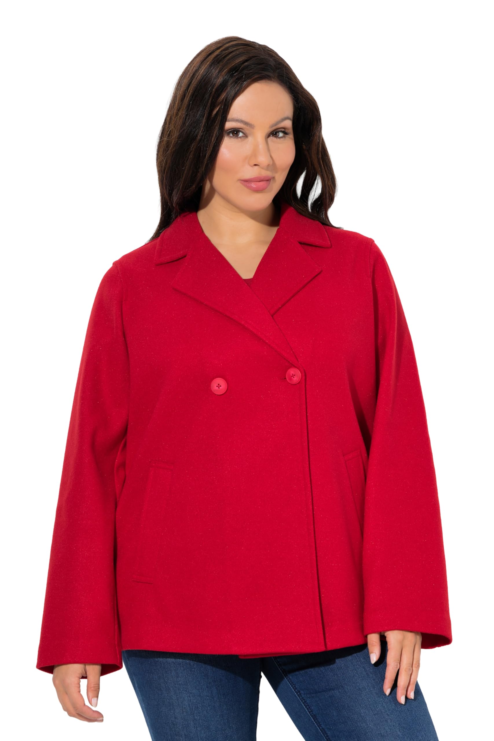 Ulla Popken Damen große Größen Übergrößen Plus Size Fleece-Cabanjacke, A-Linie, Reverskragen, Langarm 846021