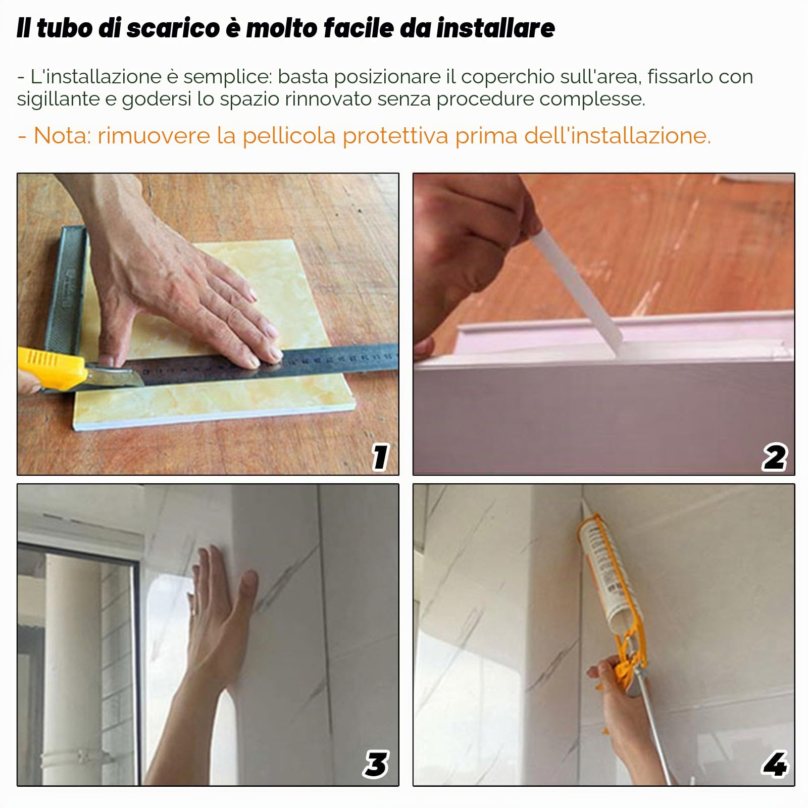 Copertura per tubi in PVC per parete, 50-119 cm, per tubi sotto il lavello, per cucina e bagno, canale quadrato, correttore per canalizzazione cavi