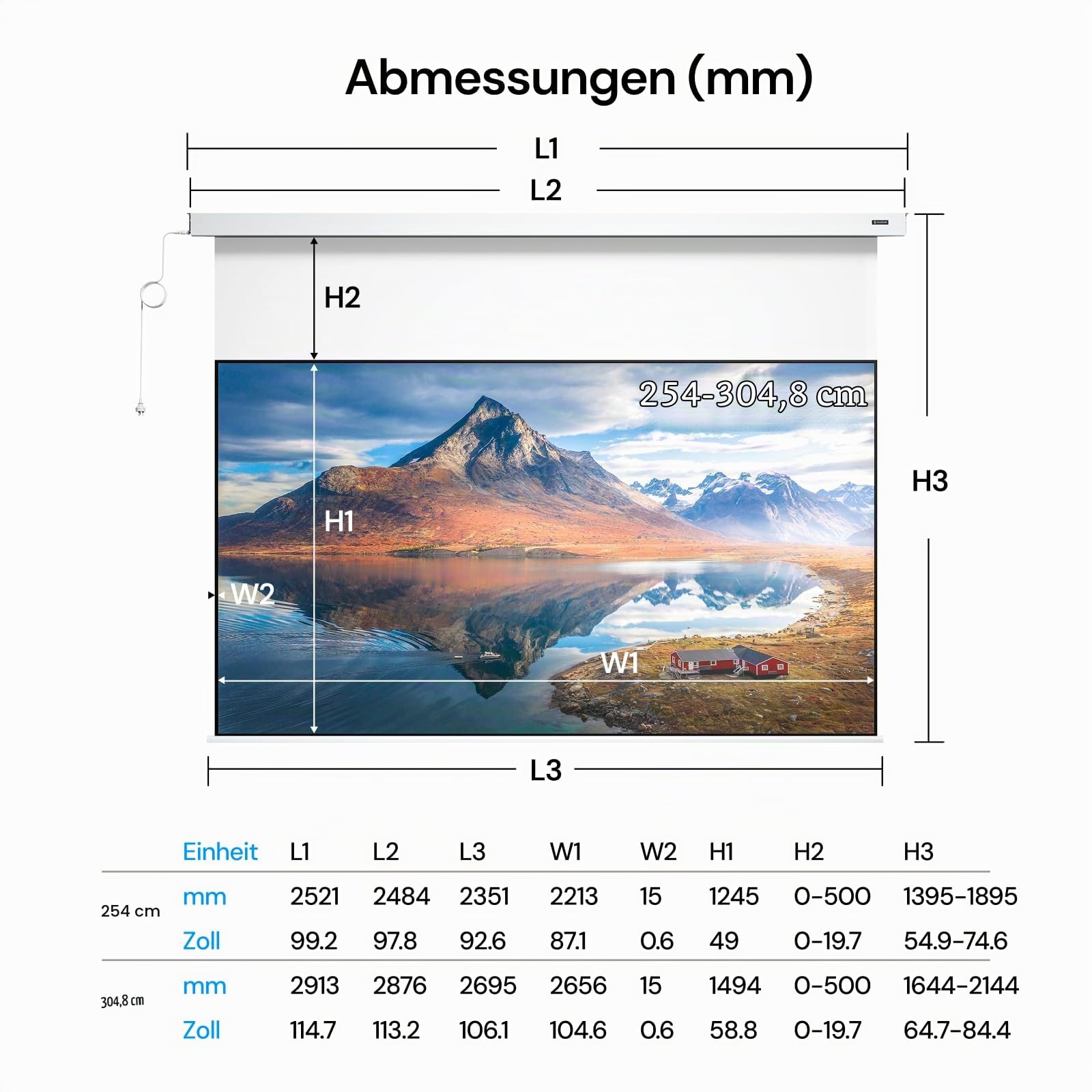AWOL Valerion 100" Motorisierte Projektorleinwand – Mattweiß, Zero-Speckle, leise & glatt abrollbar für Heimkino