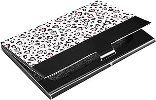 Leopard Jaguar - Custodia per biglietti da visita in pelle sintetica con cuori rosa con stampa animalier in pelle PU, porta biglietti da visita sottile, custodia per biglietti da visita unisex