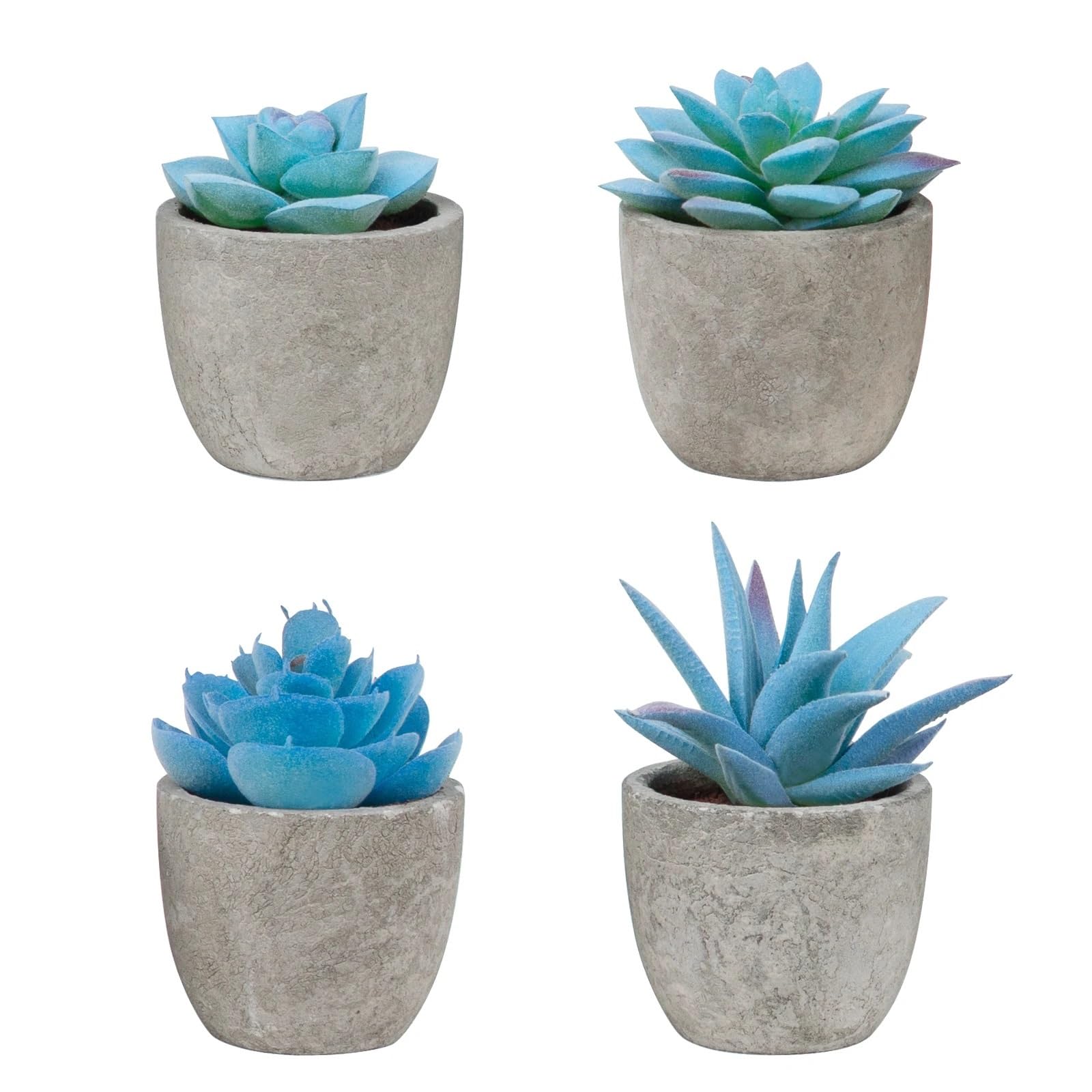 Mini Künstliche Sukkulenten Pflanzen 4-teiliges Set Blauer Kunstsukkulenten, künstliche Sukkulenten, Blaue Wohndekoration, kleine Kunstpflanzendekoration