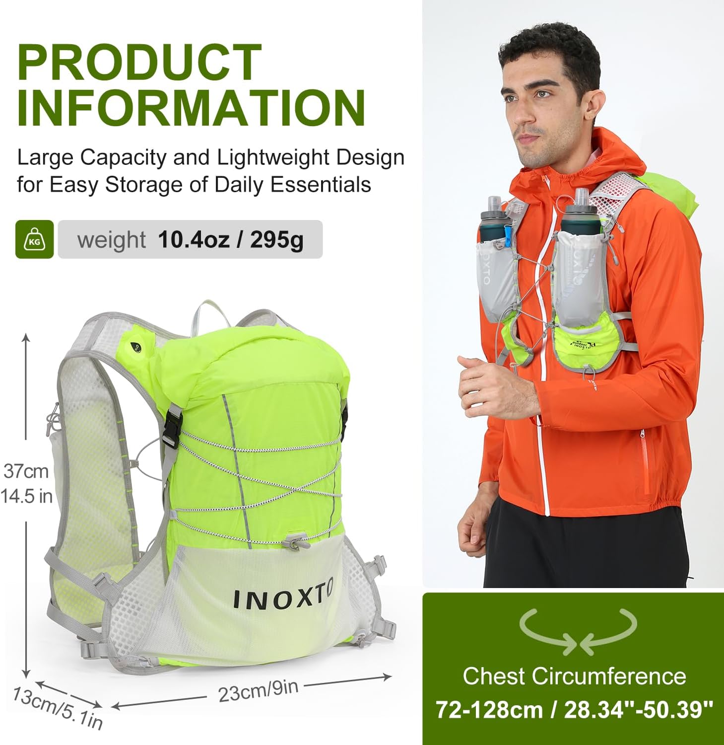 IX INOXTO Running Vest Hydration Backpack, Lightweight Running Backpack Hydration Pack with 1.6L Water Bladder Daypack for Trail Running Hiking Cycling Race Marathon for Women Men - Image 2
