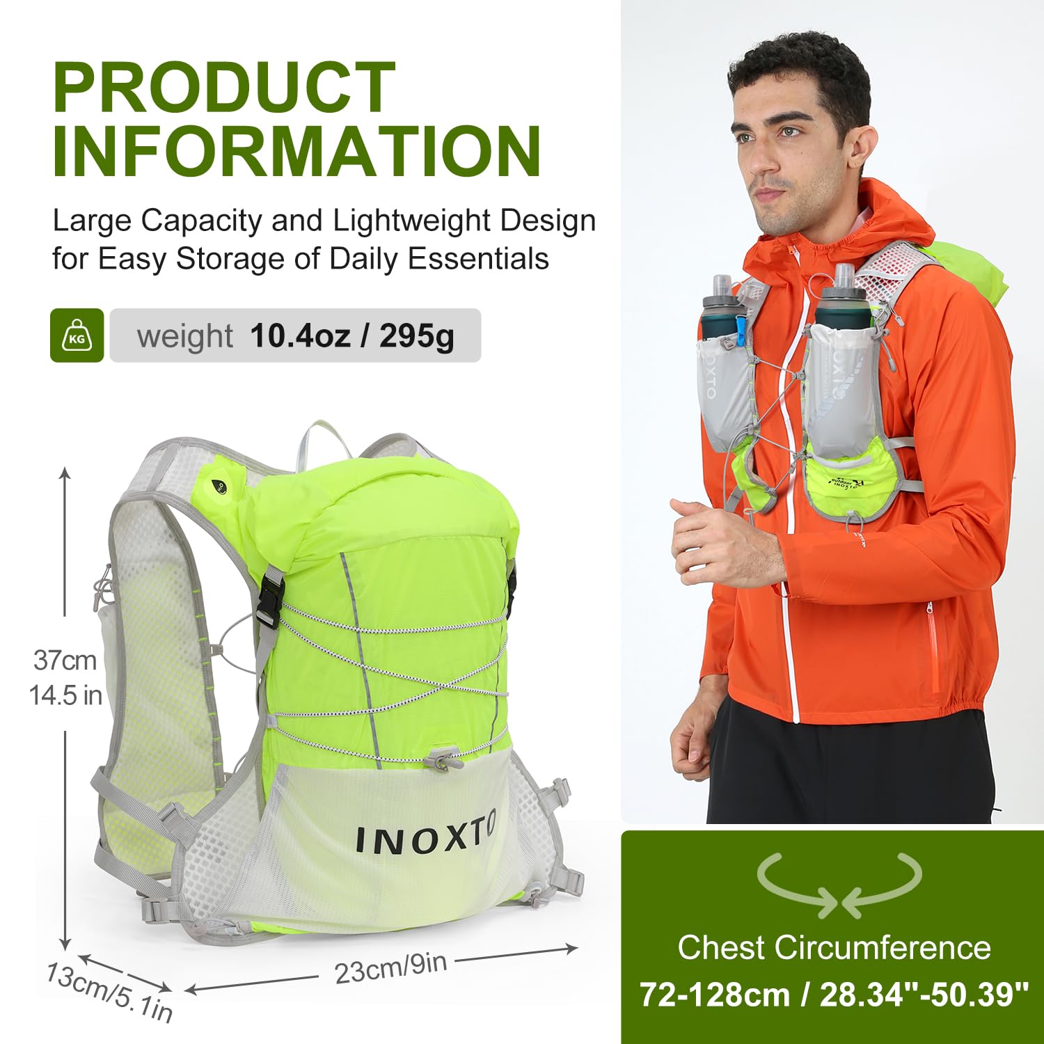 IX INOXTO Trinkweste, Rucksack, leichter Wasserrucksack mit 1,6 l Wasserblase, Tagesrucksack für Damen und Herren, verstellbare Laufweste, für Trailrunning, Wandern, Radfahren, Rennen, Marathon