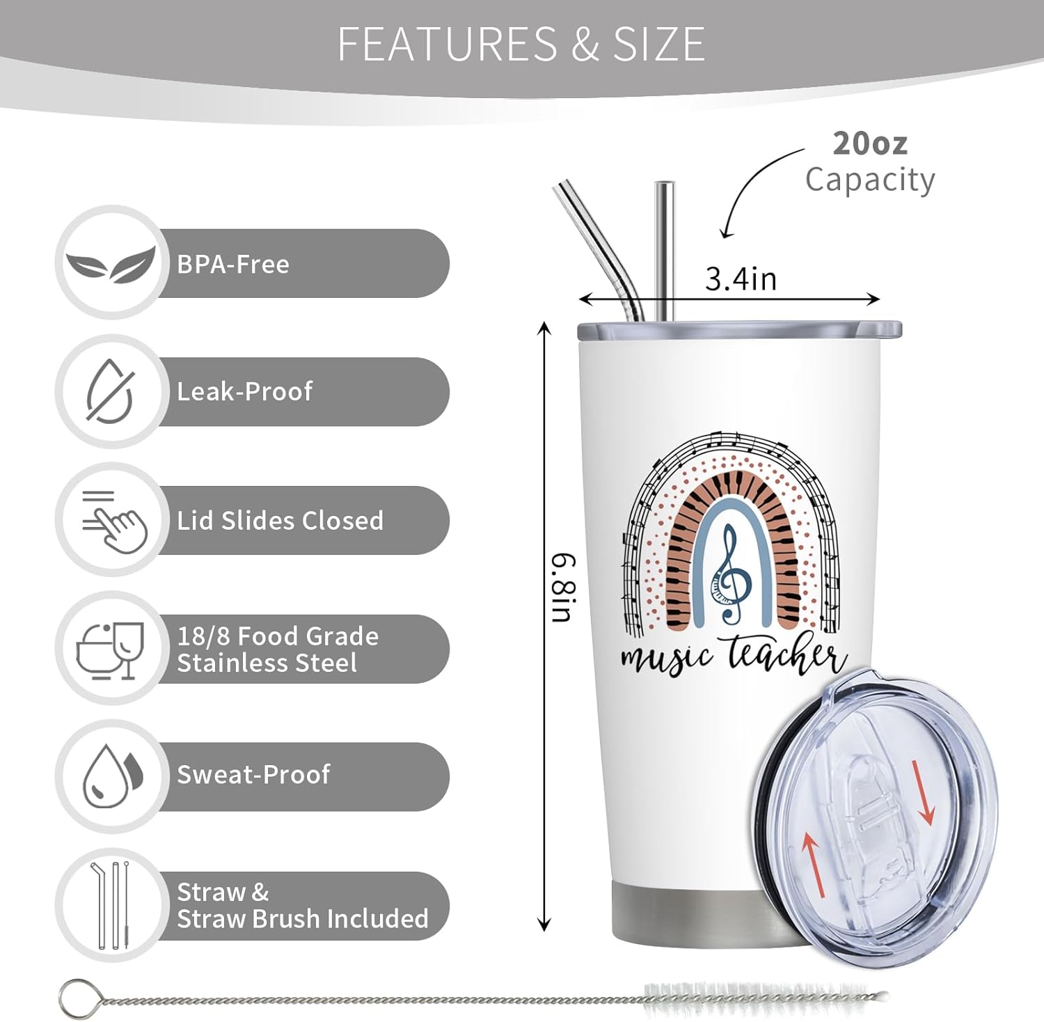 Music Teacher Gifts for Women, Music Teacher Christmas Gifts, Piano Gift for Teachers 20oz Coffee Tumbler - Image 4