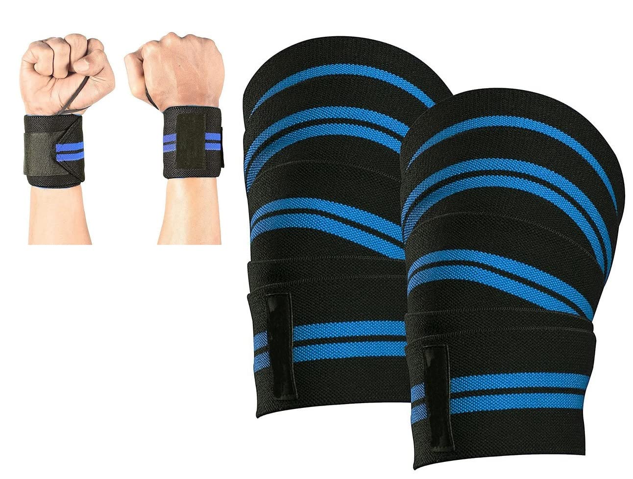 Raisons Combo Knee Wraps, Wrist Band Support Straps for Gym Workout, Weightlifting, and Exercise for Men, Women Wrist Band and Knee Band for Gym (Blue) (B0BR49H83R) Amazon Price History, Amazon Price Tracker