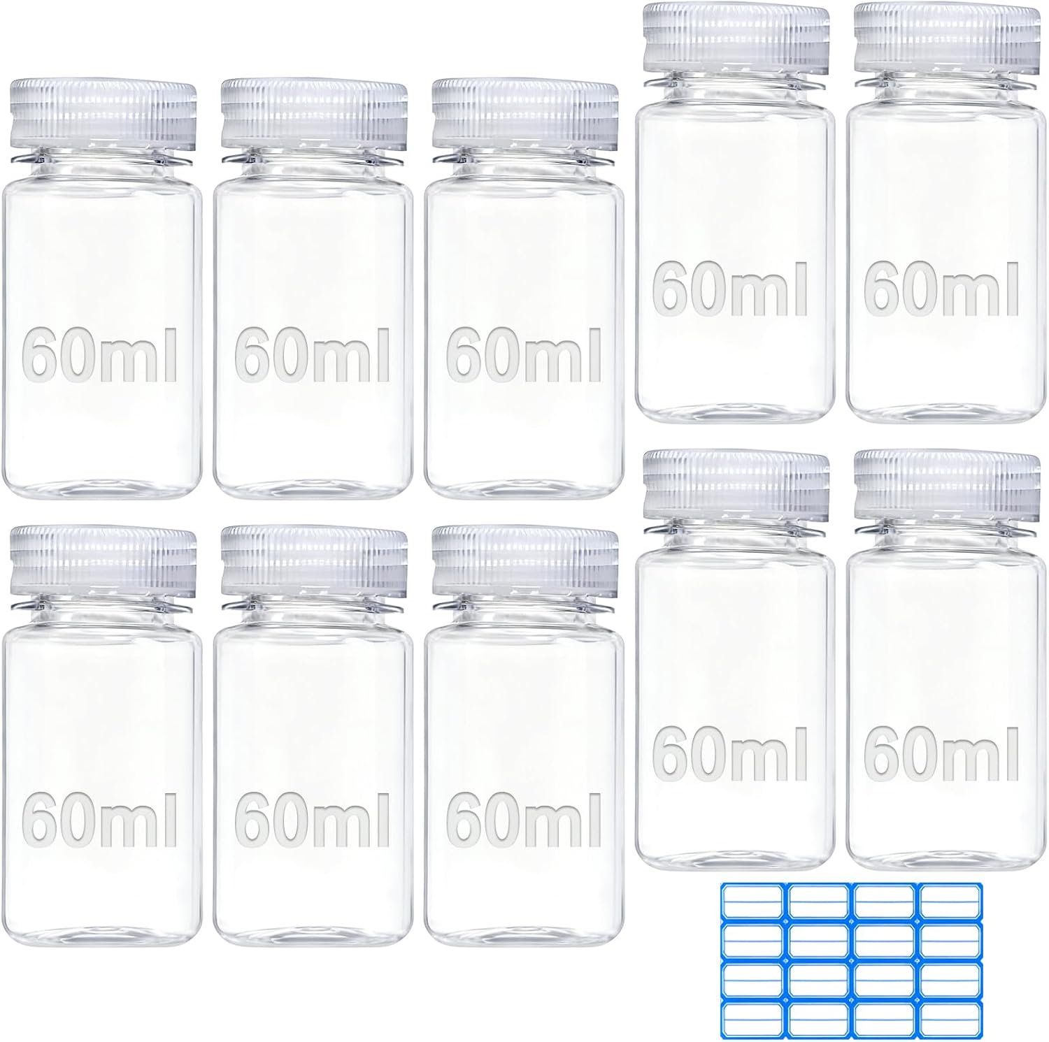 Pack of 10 Wide Mouth Bottles 60 ml Laboratory Bottle Empty Plastic Bottle for Filling Small Plastic Bottle Leak-Proof Transparent with Wide Opening for Pill Bottles Water Sample Bottles