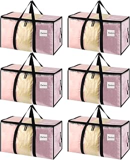 Dntorx 6 Pack Large Clothes Storage Bags with Lids Clear Moving Bags Heavy Duty Moving Totes Packing Bags with Zips for Moving Clothes Bedding Duvet Toys Storage Christmas Storage Containers
