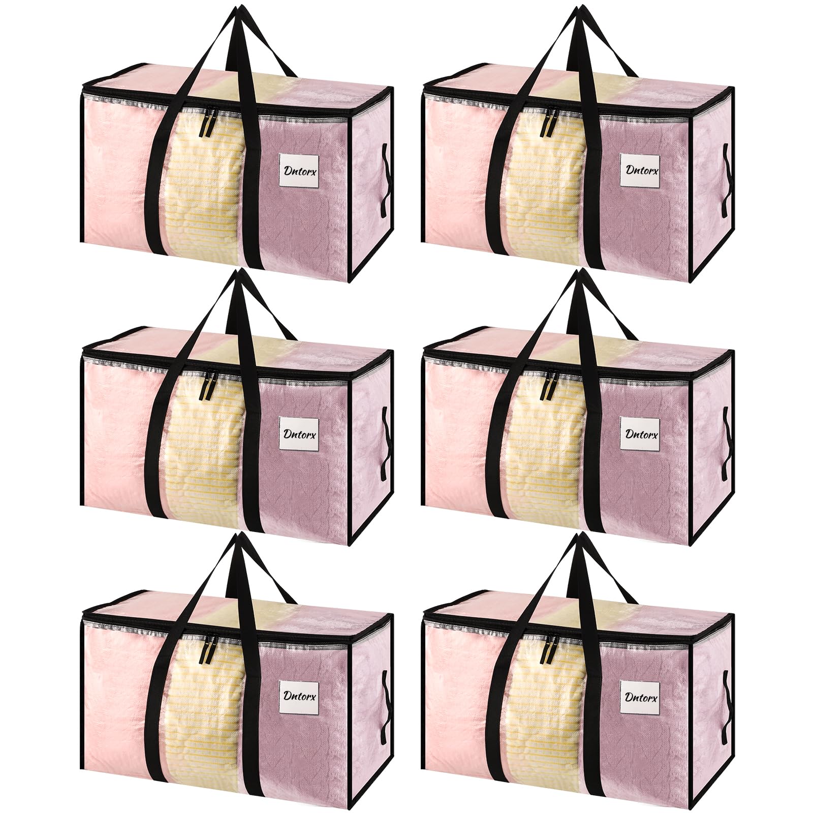 Dntorx 6 Pack Large Clothes Storage Bags with Lids Transparent Moving Bags Heavy Duty Moving Totes Packing Bags with Zips for Moving House Clothes Bedding Duvet Toys Storage