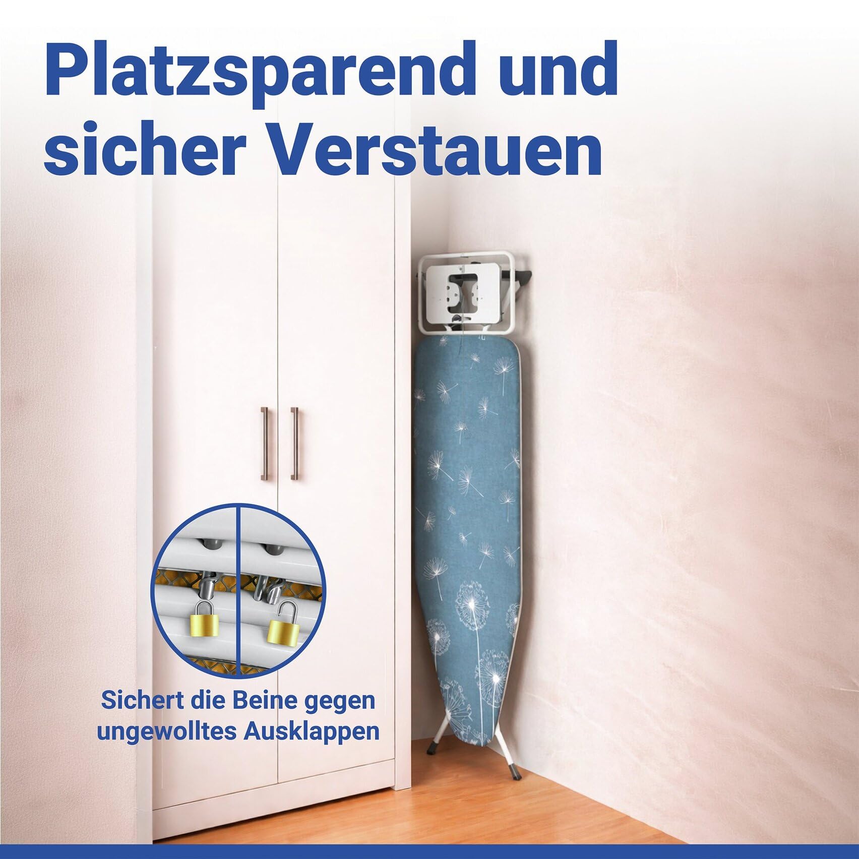 WENKO XXL Bügelbrett für Dampfbügelstation & Dampfbügeleisen, standfest | Bügeltisch 130 x 48 cm, TÜV/GS, höhenverstellbar, mit Steckdose, absenkbare Ablage & Polsterung, weiß/grau, Mod. Professional