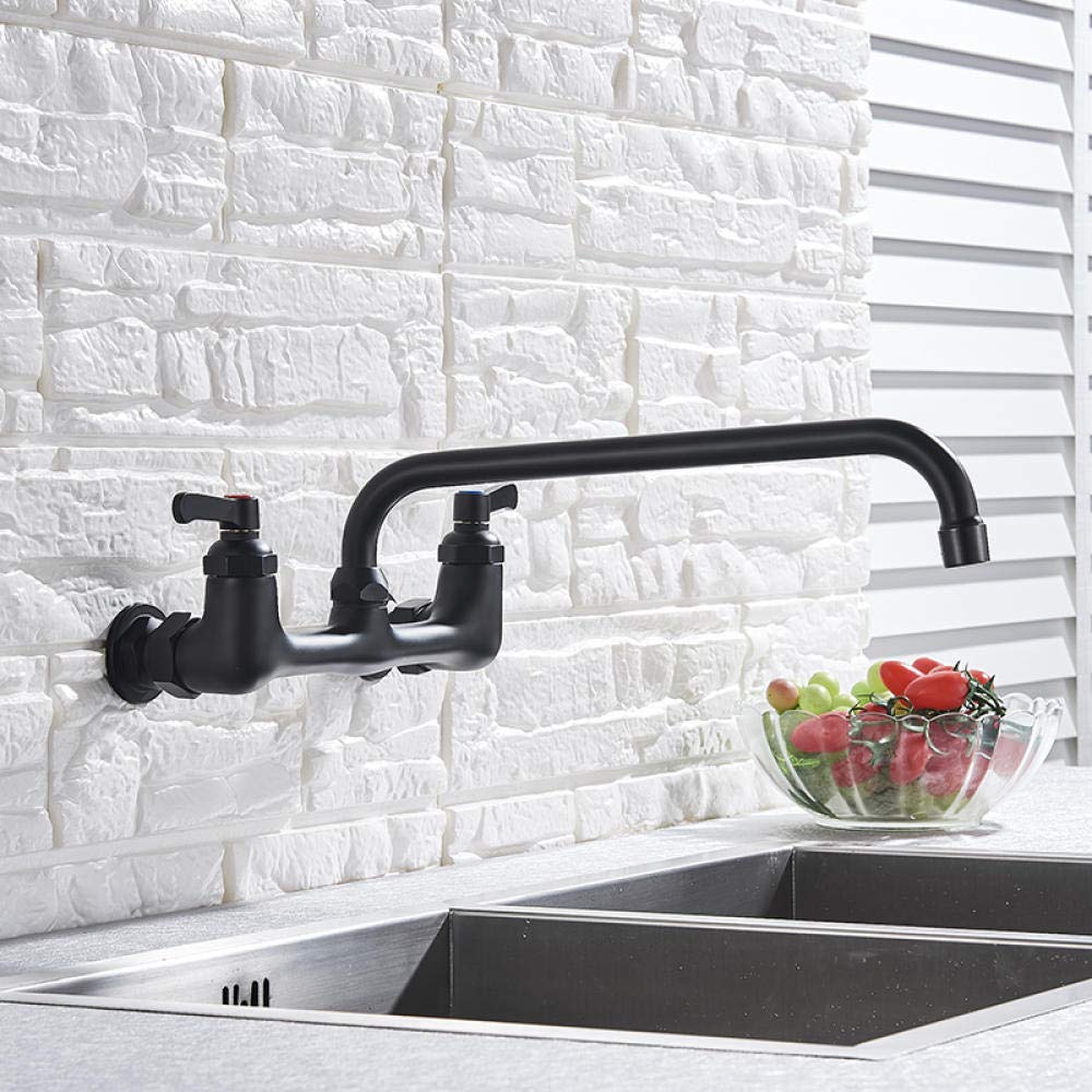 Huin Rubinetto da cucina con beccuccio lungo a parete Doppio manico Rubinetto per acqua calda e fredda antico in ottone 360 ​​Miscelatore da cucina girevole con beccuccio lungo