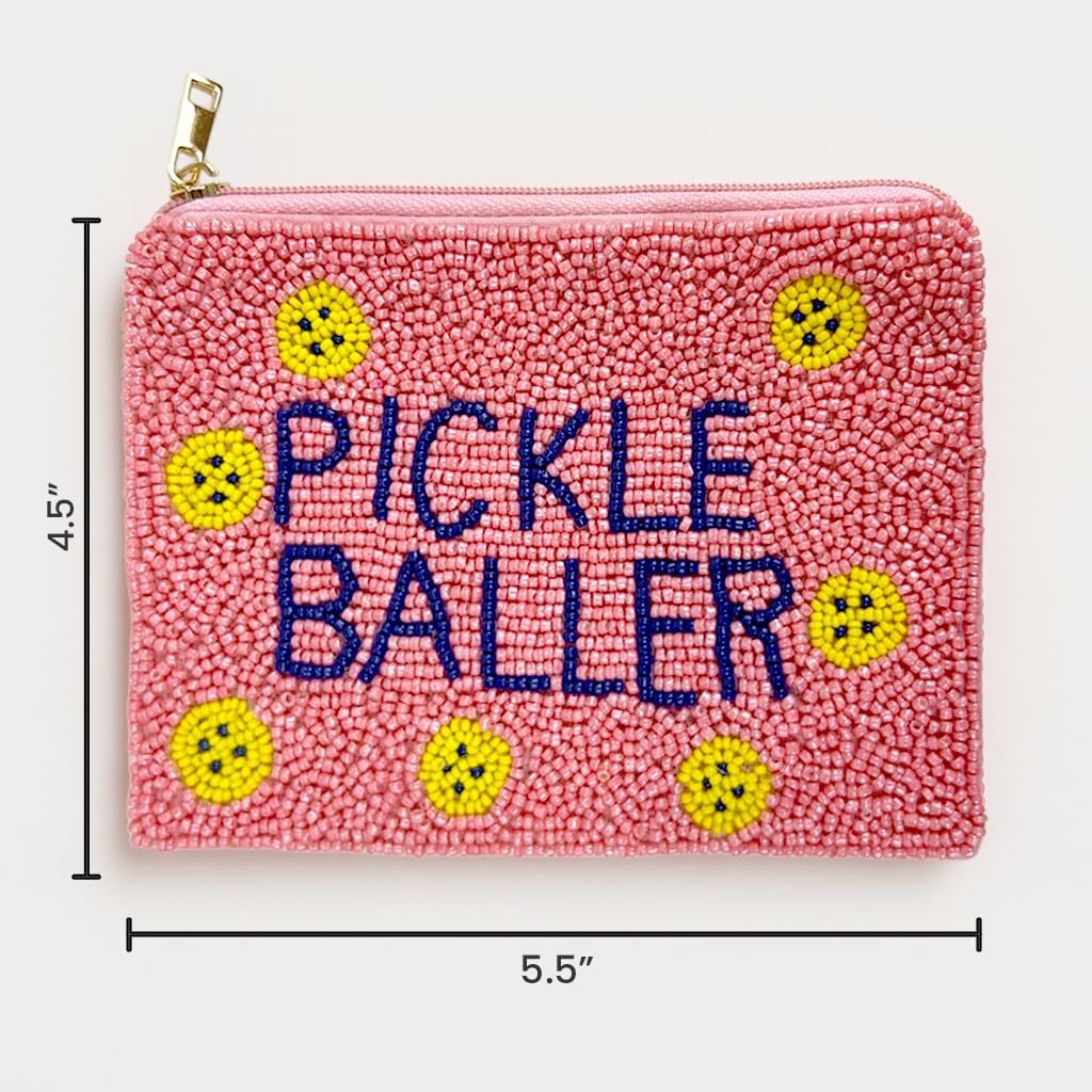 Pearl Beaded Coin Purse Handmade with Colorful Designs Savings Bag Small Zipper Pouch for Cash Card & Makeup (Pickle Baller) - Image 5