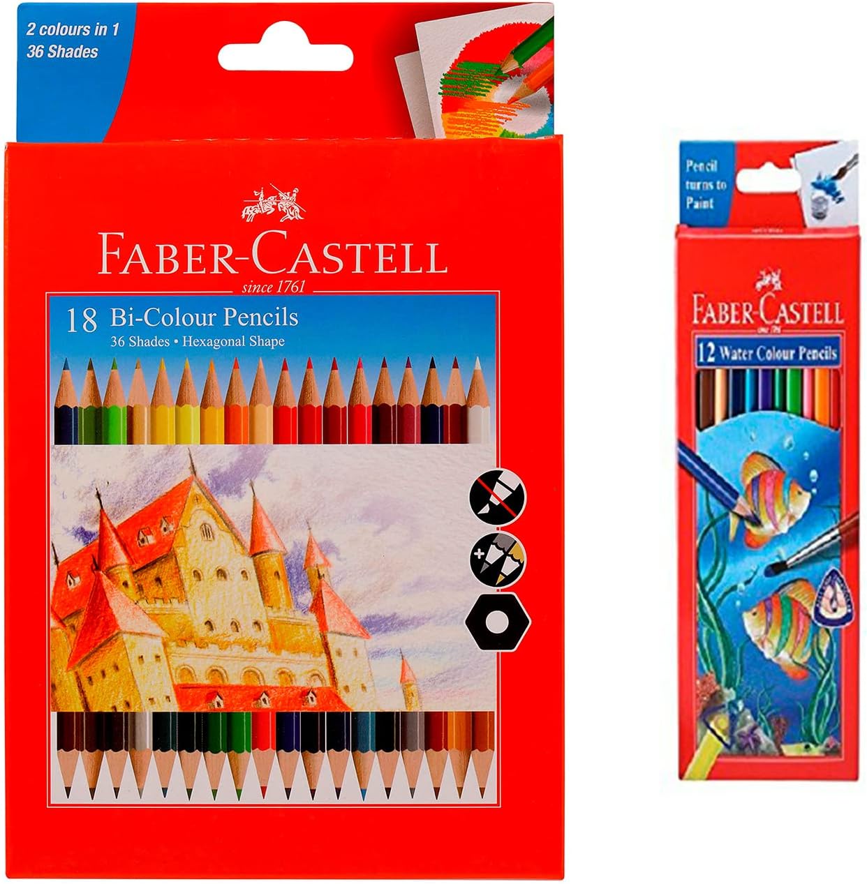 Faber-Castell Bi-Colour Pencil, Pack Of 18 (Assorted) Erasable Plastic