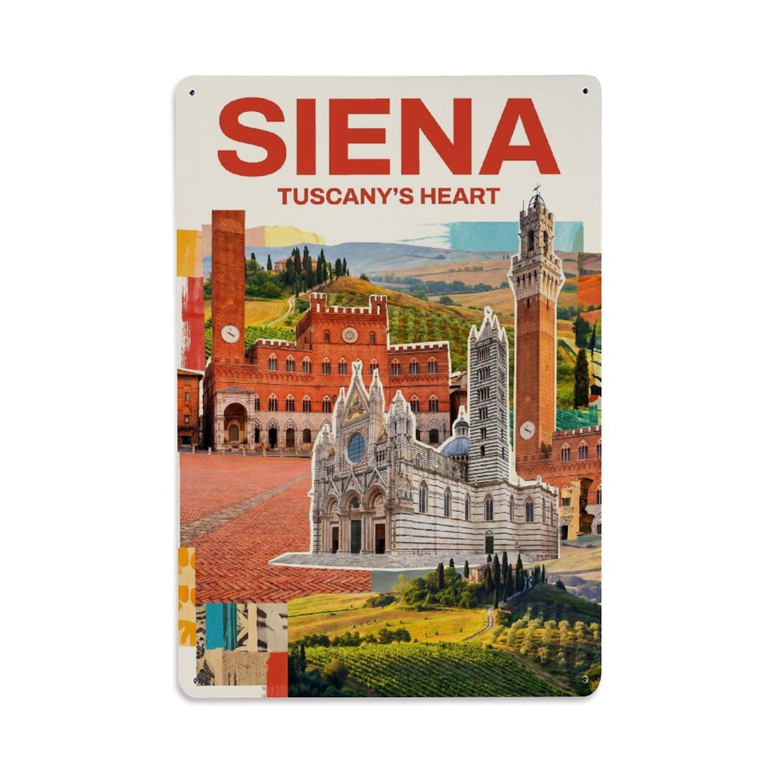 Olhnbad Style Cathedral Siena Italy Collage City Travel Metal Tin Sign