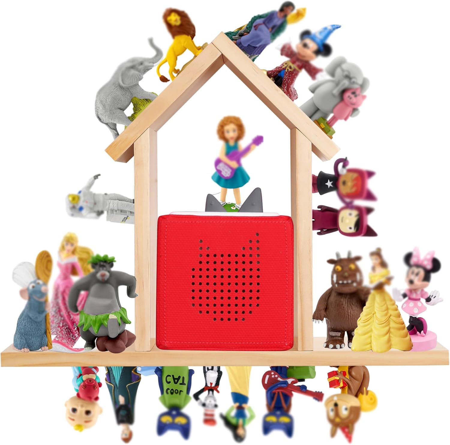 For Tonies Shelf Magnetic,for Toniebox Figures Wall Shelves,for Tonie Characters Audio Toy Storage Organizer(Hold 70 Figurines),Compatible Charging Station for Kid's Room,Pine Wood House,Large