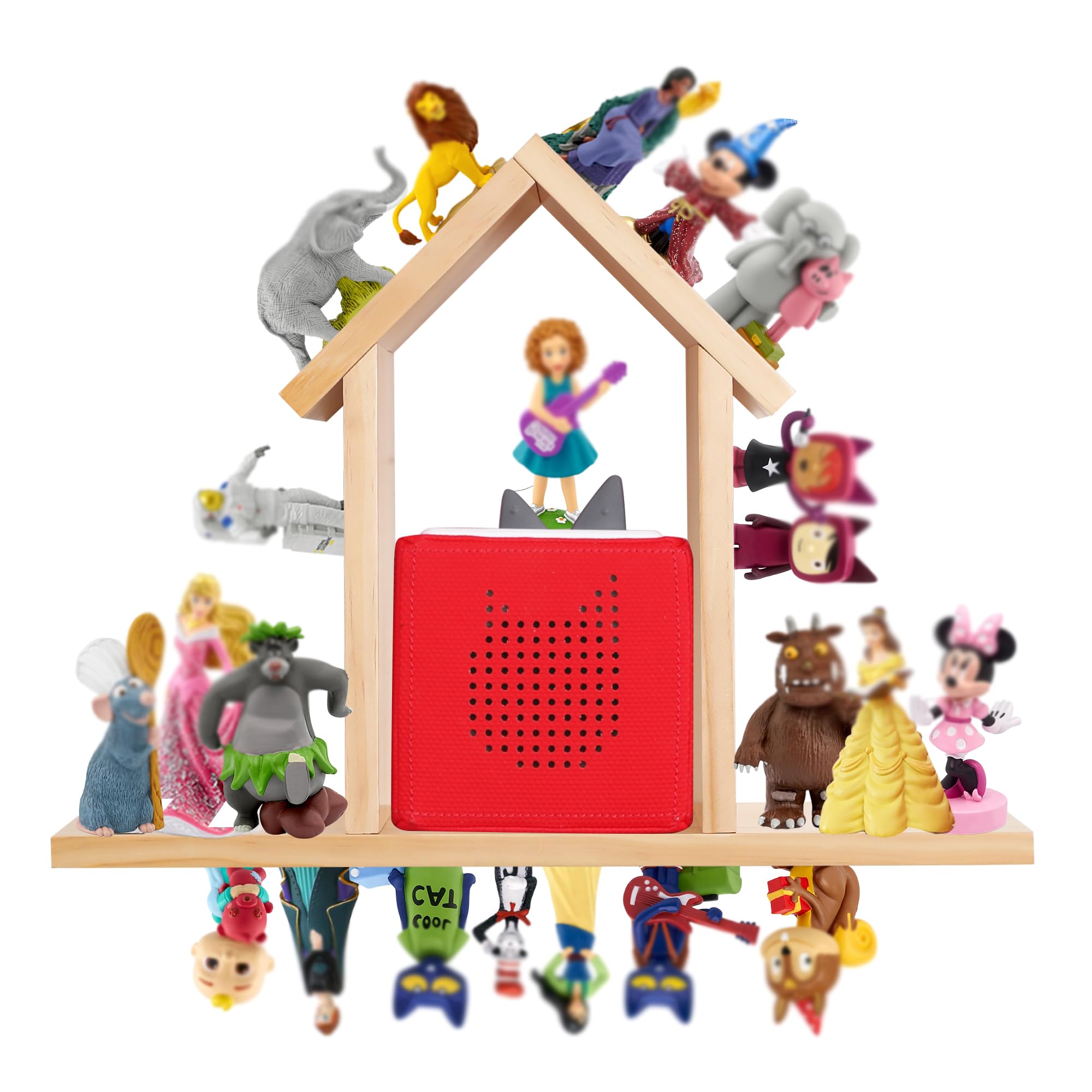 For Tonies Figures Shelf Magnetic,for Toniebox Characters Wall Shelves,for Tonie Audio Toy Figurine Storage Organizer Holder,Compatible Charging Station for Kid's Room,Pine Wood House,Large(Natural)