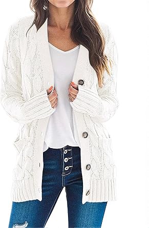 MEROKEETY Cardigan Sweaters for Women 2026 Fall Long Sleeve Cable Knit Open Front Button Chunky Trendy Outerwear Coats