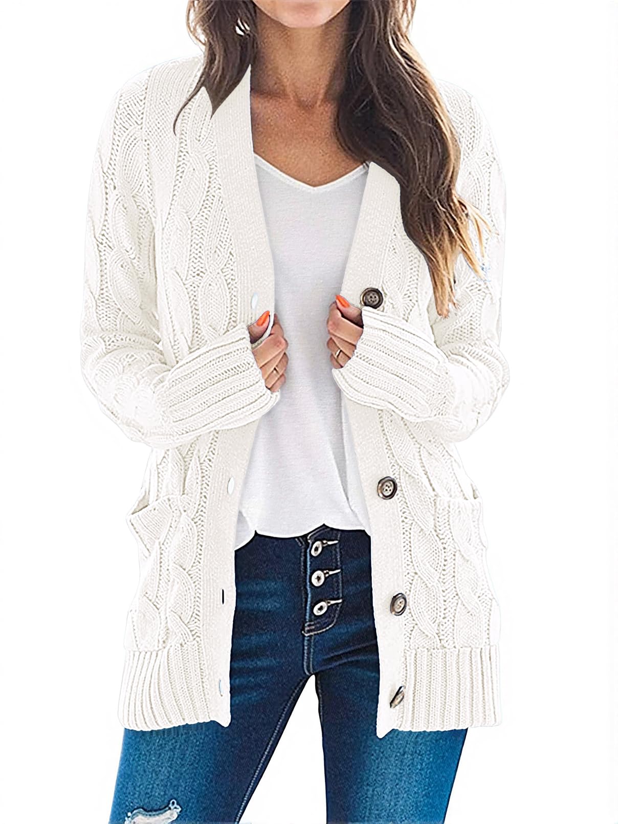 MEROKEETY Cable Knit Cardigan