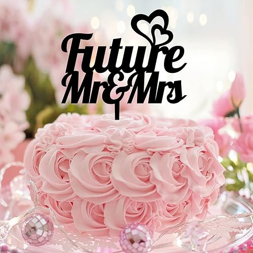 Future Mr Mrs Cake Topper Custom Last Name Initials Birthday Cake Topper Bride to Be Eucalyptus Wreath Leaf Acrylic Black Bridal Shower Party
