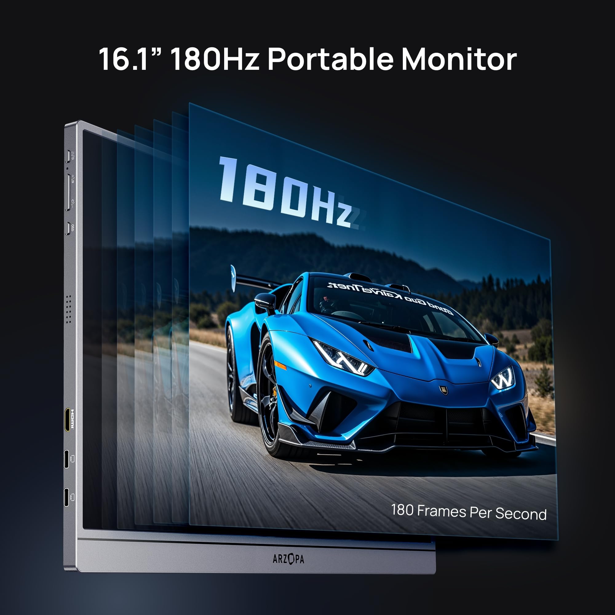 ARZOPA 16.1'' 180Hz 2.5K Portable Monitor, 2560x1440 QHD 107% sRGB Kickstand Portable Gaming Monitor with HDR, Ultra Slim, Eye Care, External Second Screen for Laptop, PC, PS5, Mac, Xbox - Z3FC — view 3