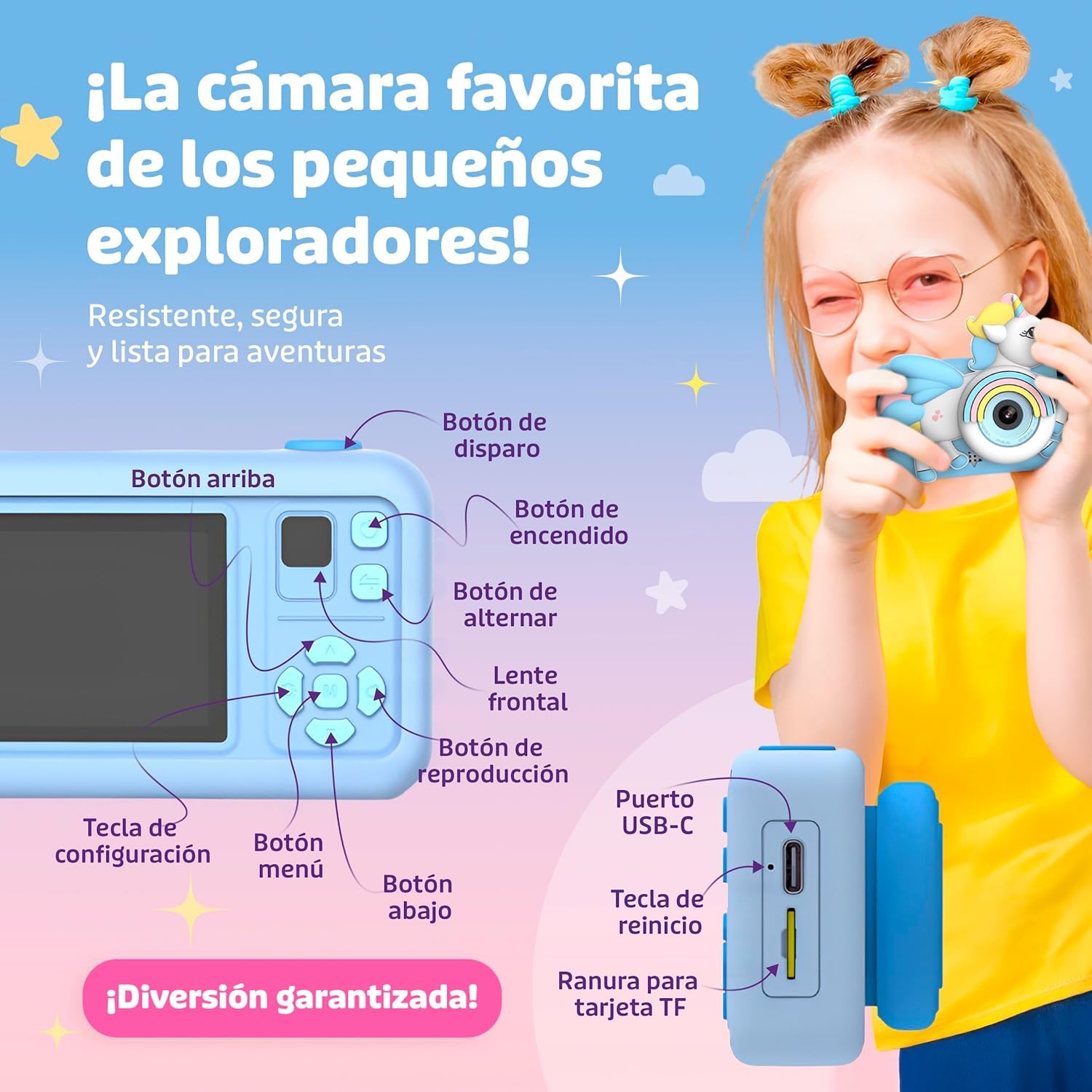 Cámara Fotos Infantil Unicornio Rosa para Niña 3 4 5 6 7 8 9 10 Años, 2" 1080P con 32GB y Trípode, Juguetes Regalo Niña Cumpleaños Navidad, Selfie MP3 Juegos Educativos