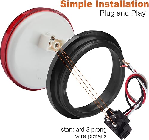 Miniatura 5 de 4 luces traseras LED redondas de 4 pulgadas para remolque, 24 LED impermeables, luces traseras de freno redondas de 4 pulgadas, montaje empotrado