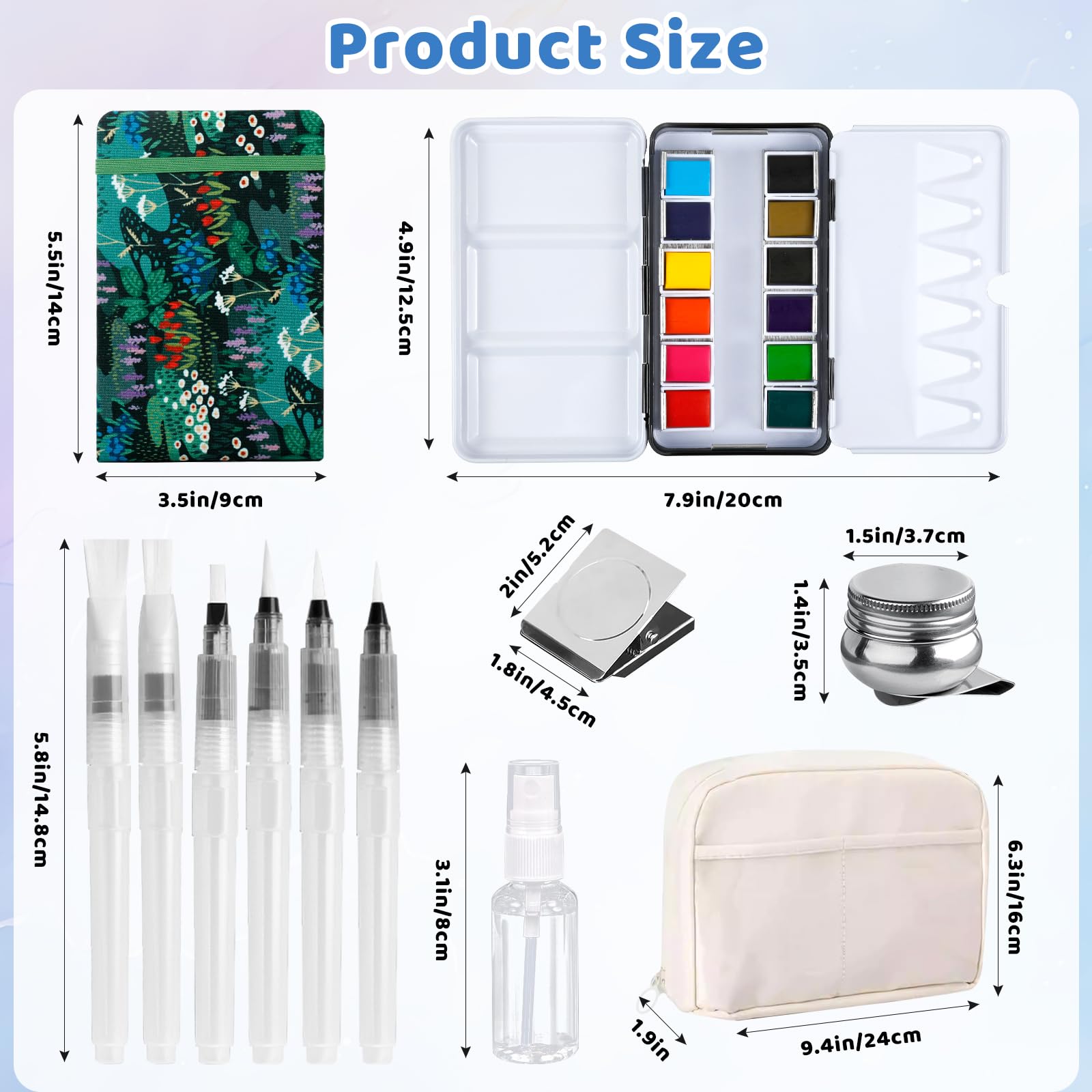 Hicdaw Mini Watercolor Paint Set 12 Colors, Portable Travel Palette, Painting Supplies, Ideal Pocket Set for Painting Lovers and Artists Pine Green