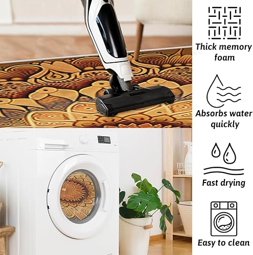 Miniatura 5 de Alfombras de baño con diseño floral de mandala, antideslizante, tapete de baño de microfibra absorbente, lavable a máquina, tapete ovalado de felpa