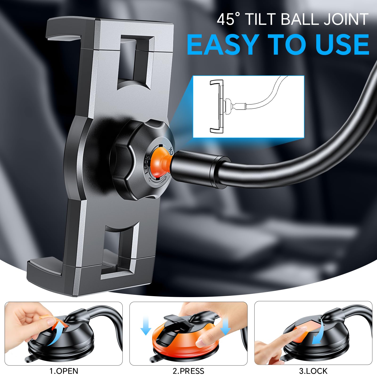 Coolpow Support Tablette Voiture Col de Cygne Flexible, Porte iPad Camion Tableau de Bord/Pare Brise 360 degrés avec Bras Fixation Ventouse pour iPad Pro Air Mini, Galaxy, Huawei, iPhone, 4.7-12,9"