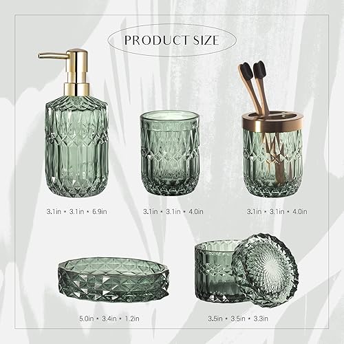 Miniatura 6 de EMPO Juego de 6 accesorios de vidrio transparente para baño (dispensador de jabón de loción, jabonera, soporte para cepillos de dientes, vaso, tarro