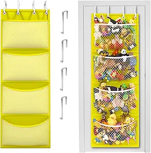 Honeyera Storage for Stuffed Animal - Over Door Organizer for Stuffies, Baby Accessories, and Toy Plush Storage/Easy Installation with Breathable Hanging Pockets (Yellow)