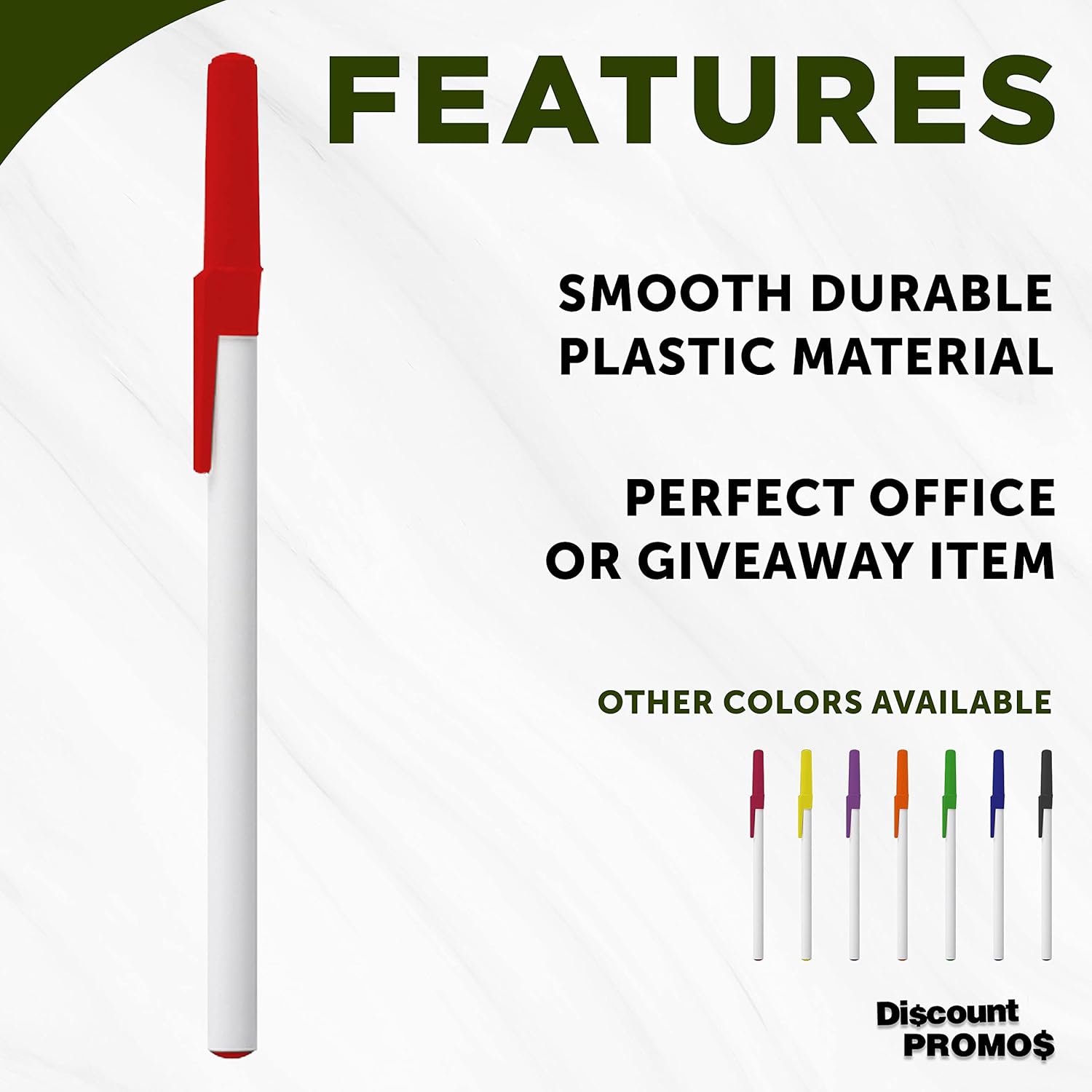 DISCOUNT PROMOS Value Stick Pens Set of 10, Bulk Pack - Blue Ink, Great for Office, School, Business, Tradeshows, Events - Red Cap