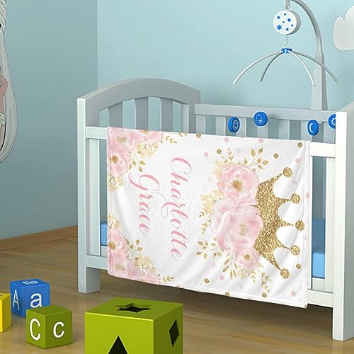 Miniatura 2 de Mantas de bebé personalizadas para niñas con nombre, regalos de bebé personalizados para niñas, manta rosa suave para niña, corona floral rosa, 30 x