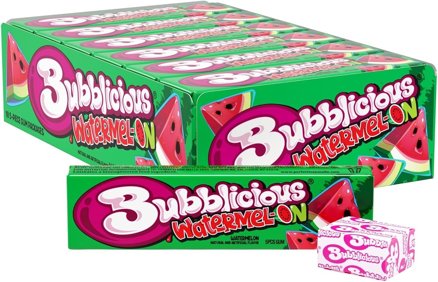 Watermelon Gum, 18 Packs of 5 Pieces (90 Total Pieces)