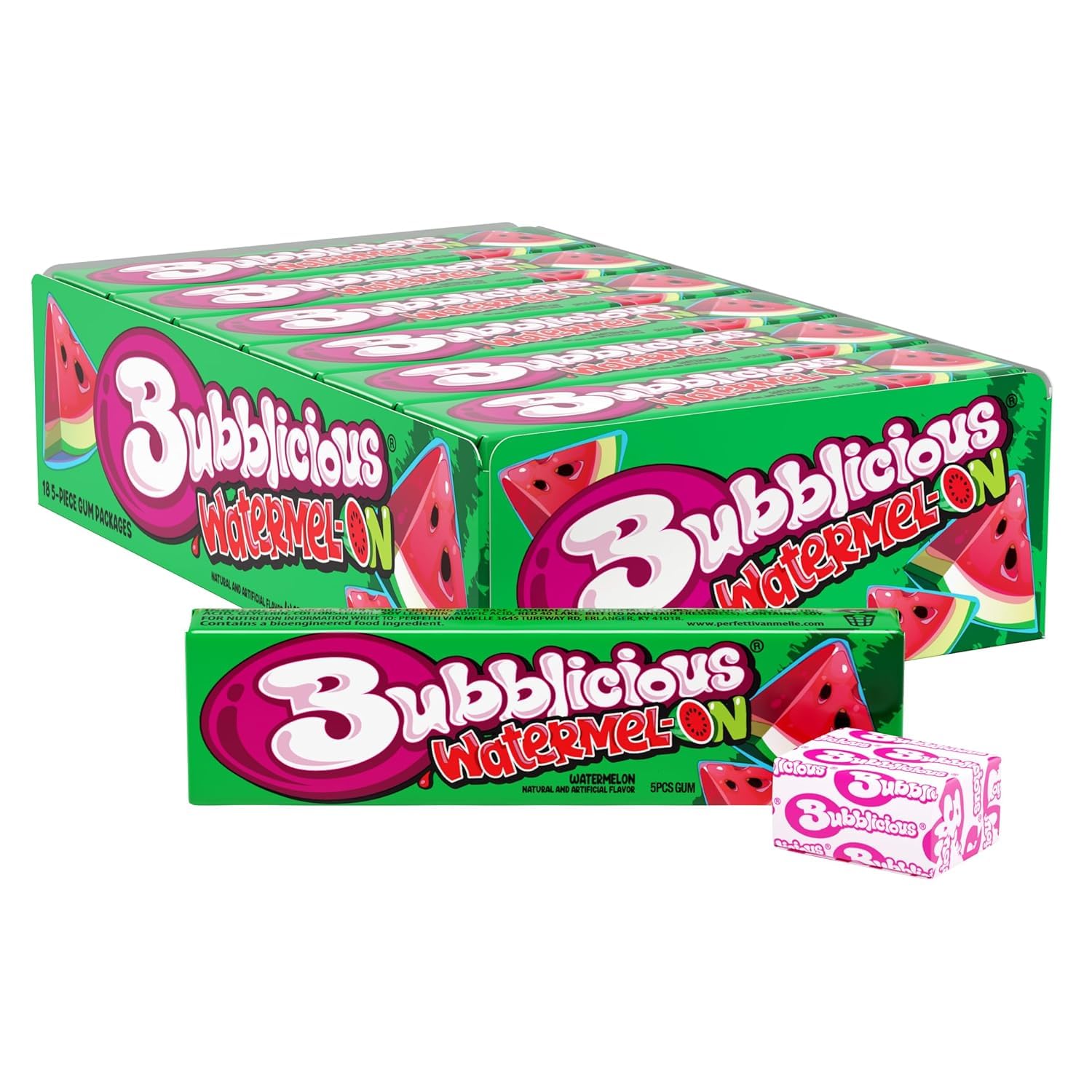 Amazon.com: Bubblicious Watermelon Gum, 18 Packs of 5 Pieces (90 Total  Pieces) : Baby