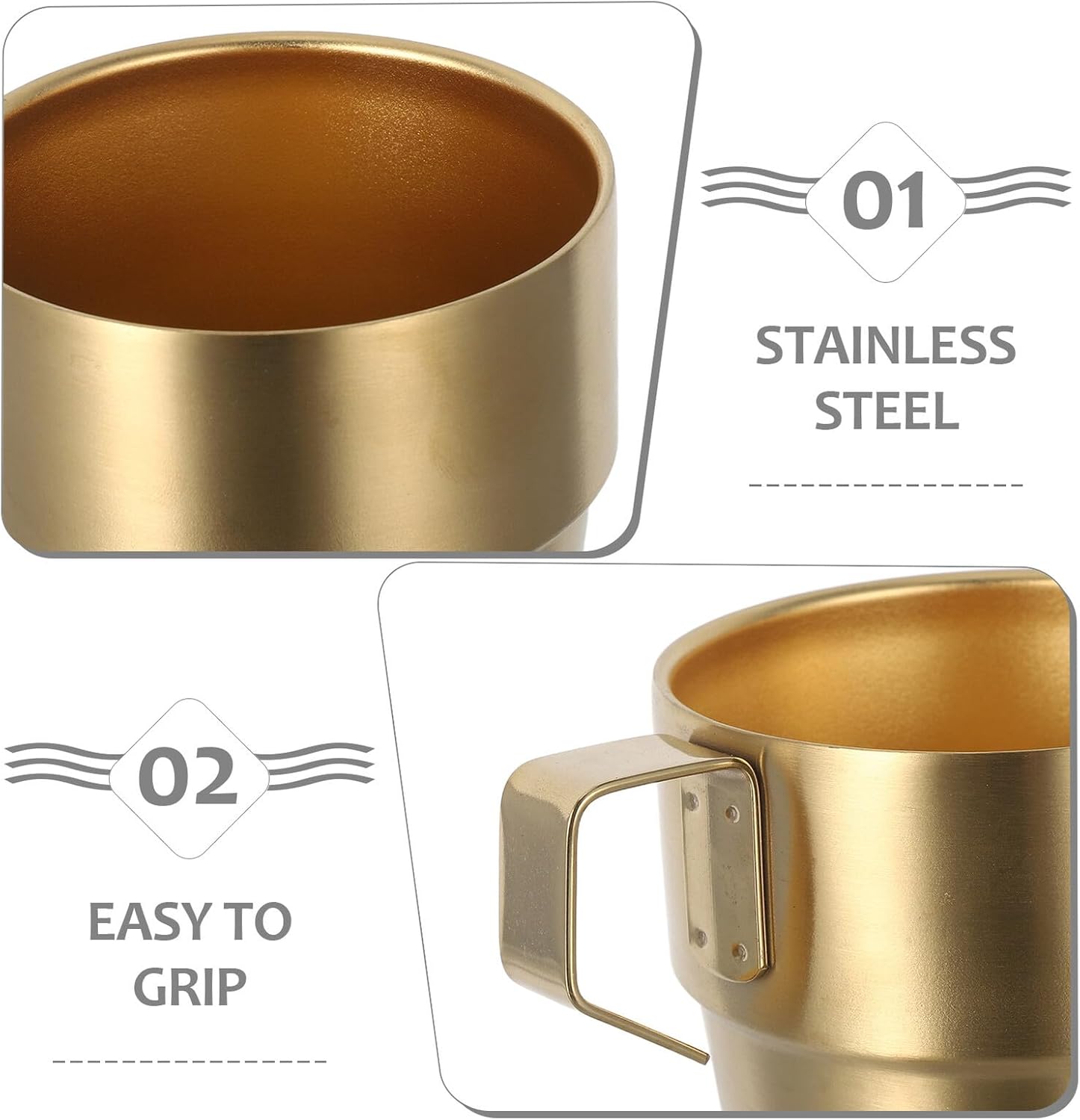 Stainless Steel Double Wall Insulated Cups with Handles 300ml 4pcs Coffee Mugs Set with Gold Rack for Hot and Cold Drinks ’s Tea Cups