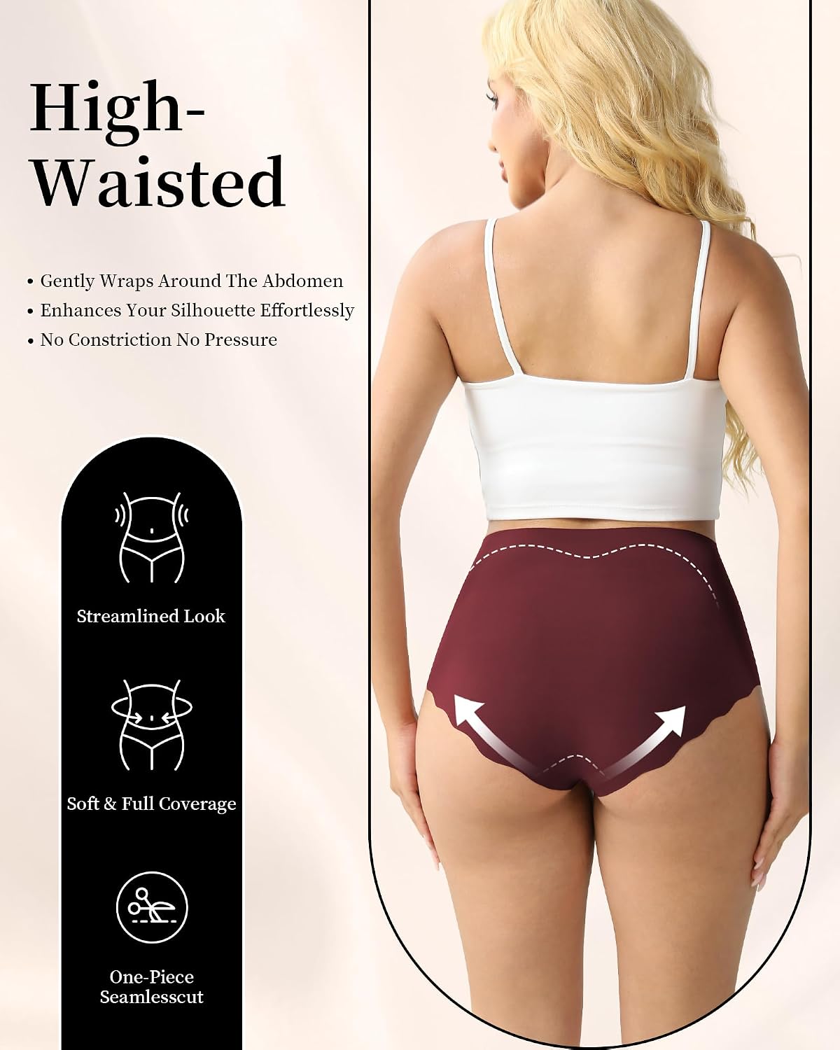 Seamless Underwear for Women High Waisted Women's Panties 6 Pack | No Show Full Coverage Ladies Briefs Womens Underwear with Scalloped Edge for Yoga Leisure Work Daily Wear