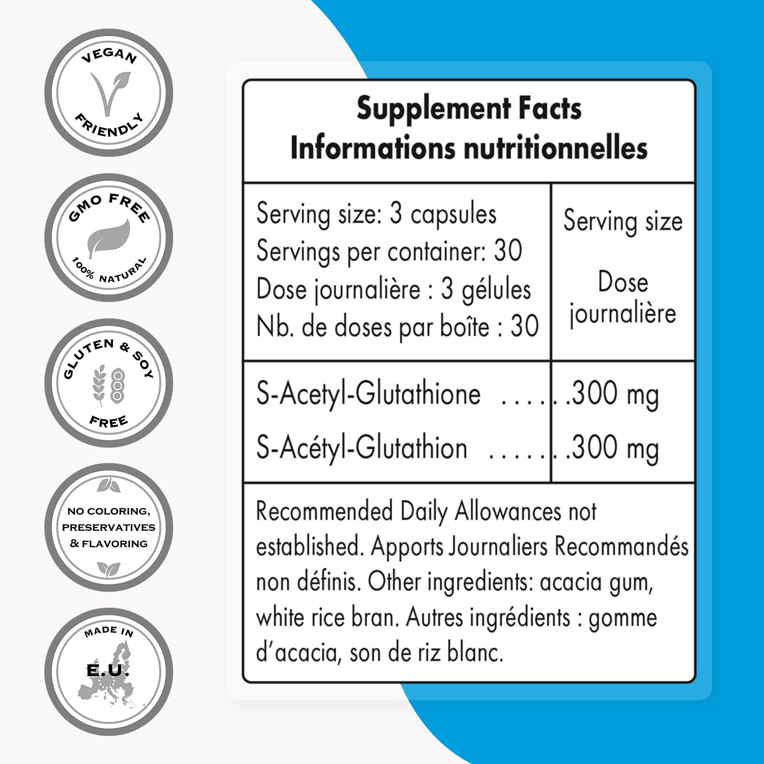 Supersmart S-Acetyl Glutathione 300mg per Day (High Absorption) - Stable Form of L-Glutathione Tripeptide - GSH Supplement | Non-GMO & Gluten Free