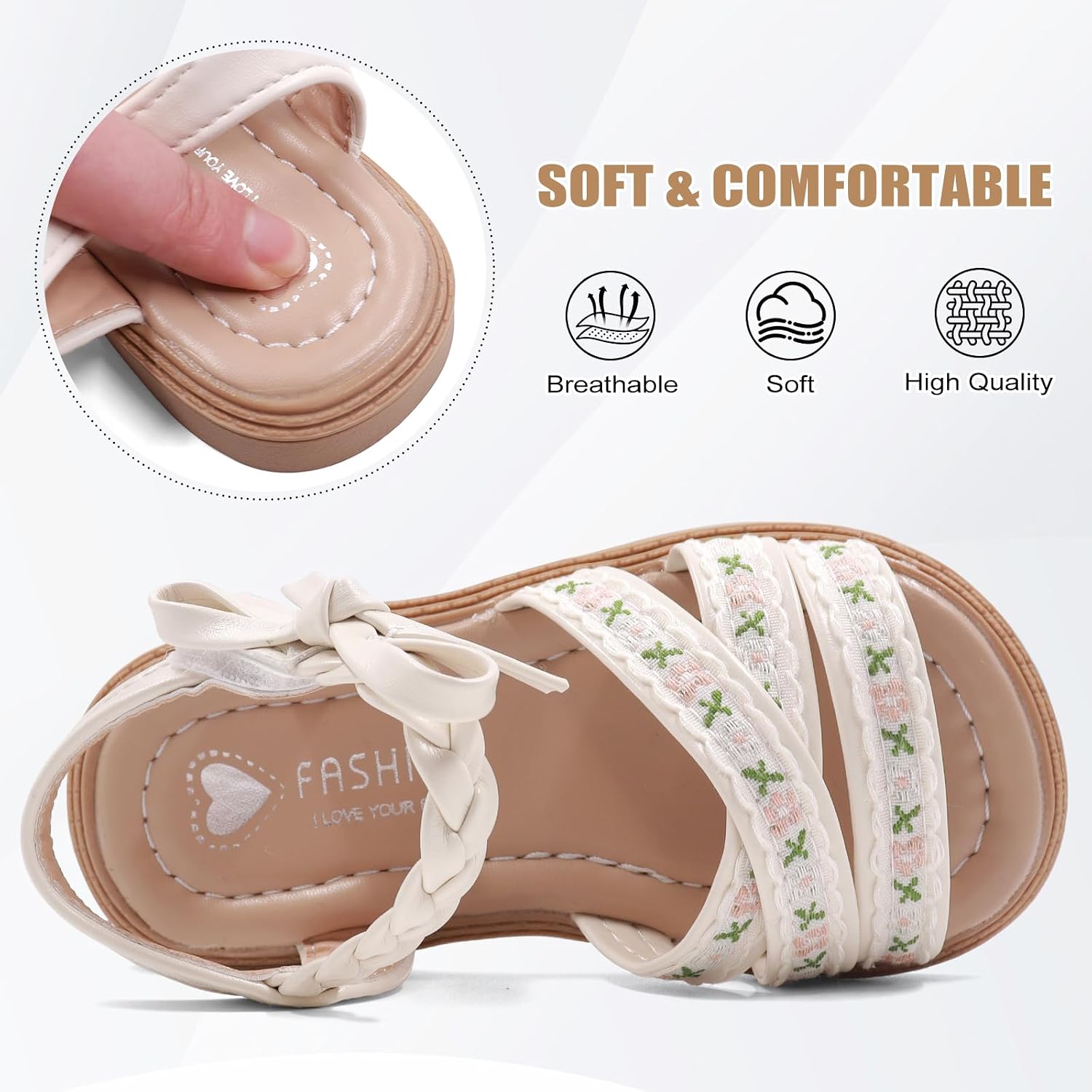 Girls Sandals Toddlers Summer Dress Shoes with Bow Princess Open Toe Flats Sandals for Little Kids