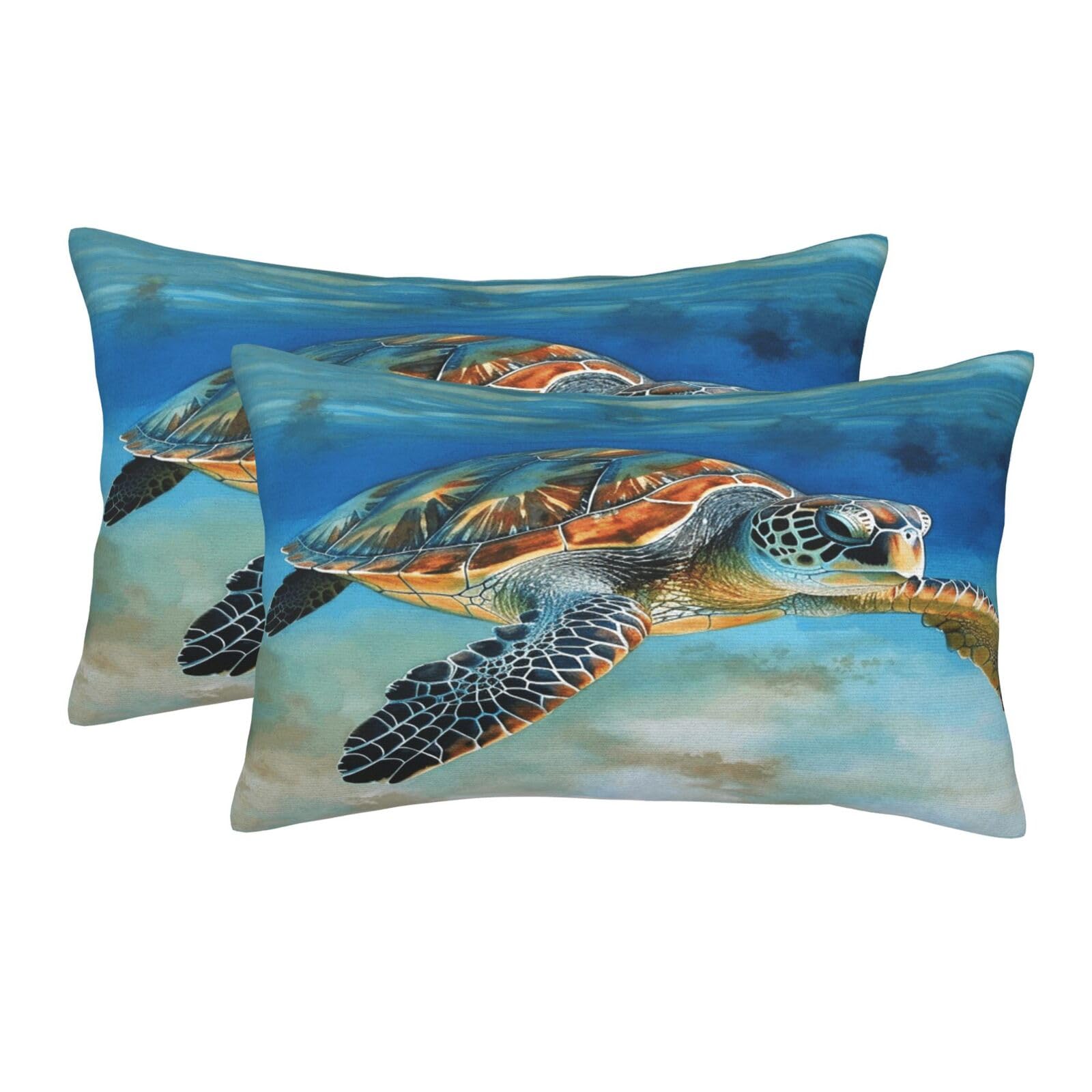 2 Pack Standard Size Pillow Cases for Hair and Skin Soft Breathable Pillow Case Covers with Hidden Zipper Sea Turtle Pillowcase 16"x24" Pillow Cover for Sleeping Gift
