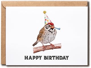 Happy Birthday Bird Card - Funny Finch Bird Card - Wild Animal Birthday Card - Bday Congratulations Card, White