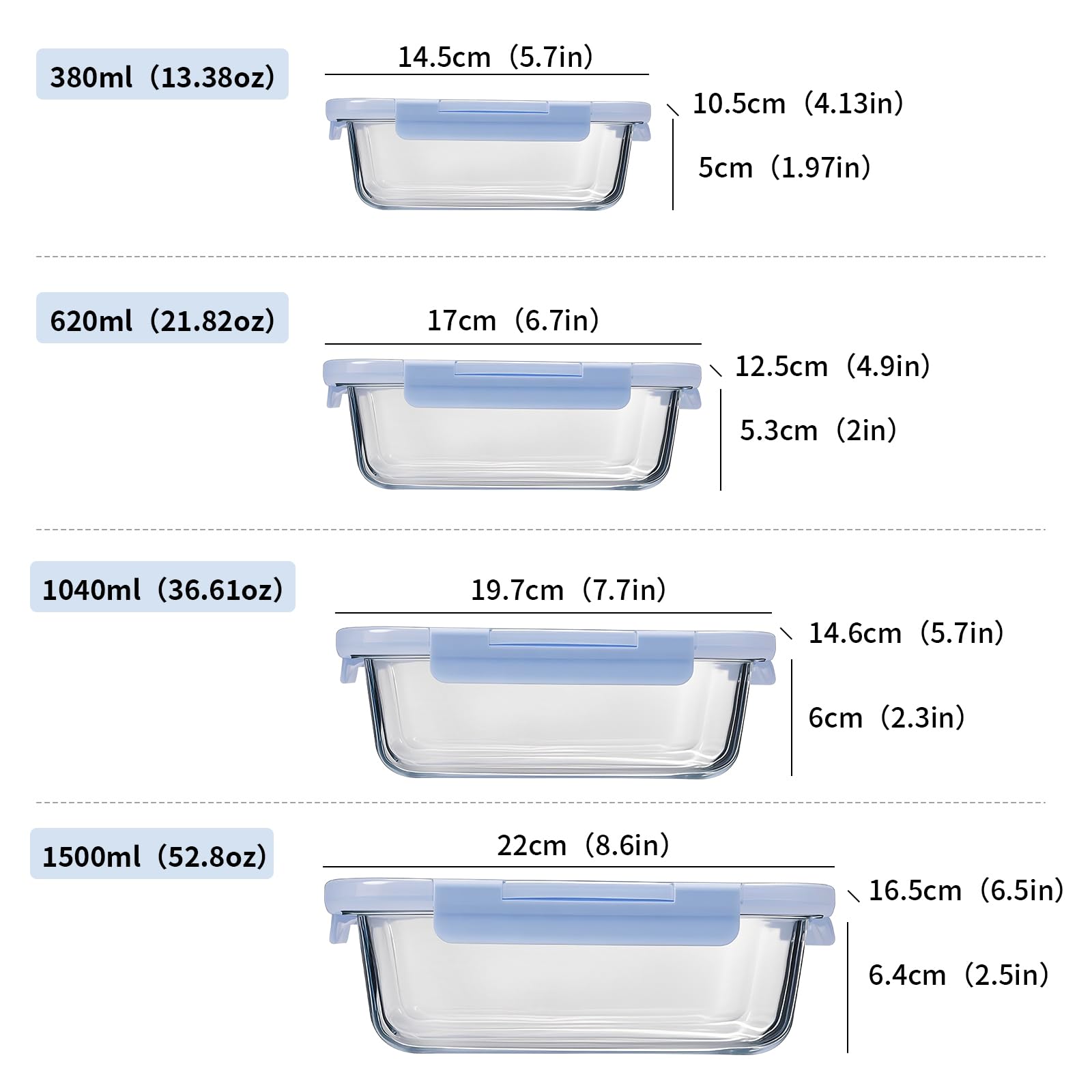 Contenitori Ermetici Vetro per Alimenti - 17 Pezzi (8 contenitori e 8 coperchi e Pompa a Vuoto) Contenitori Sottovuoto per Alimenti