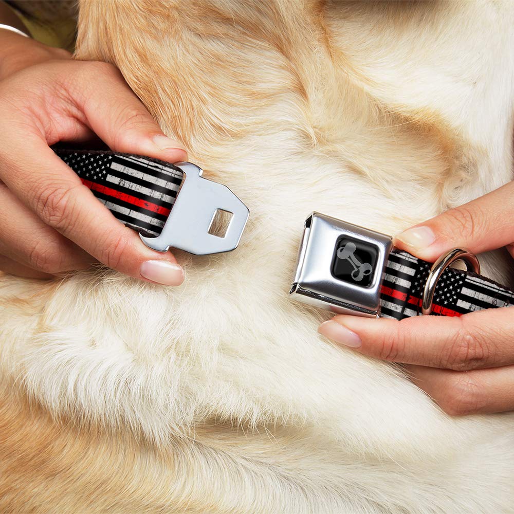 Buckle-Down Boucle de Ceinture de sécurité pour Chien – Ligne Rouge Mince avec Drapeau patiné Noir/Gris/Rouge