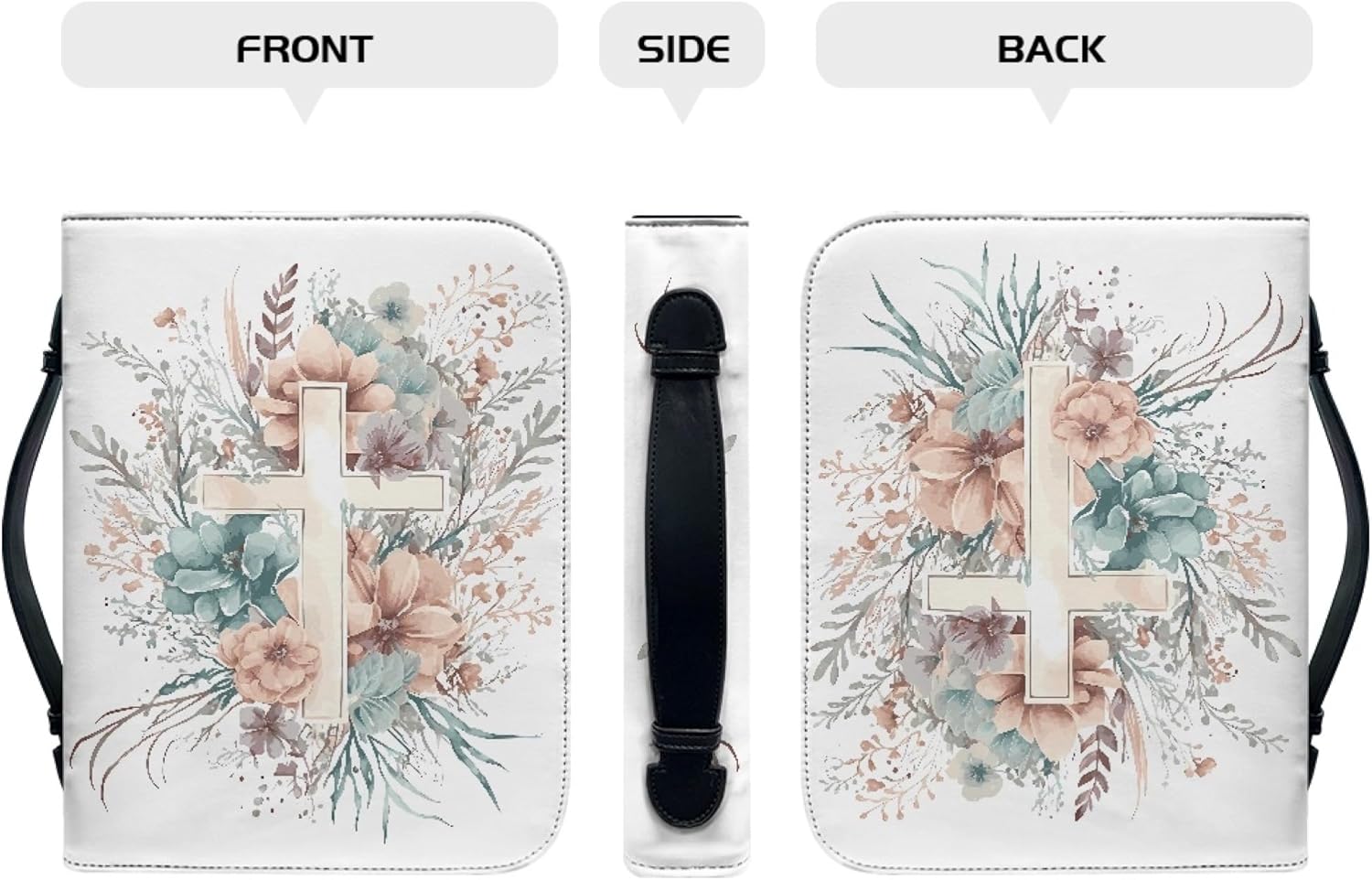 Bengbobar Bible Covers Bible Study Supplies Cross Leather Bible Carrying Case with Pockets for Women Girls Pink Blue Flower White Bottom Bible Protective with Handle and Organizer Durable Large Size