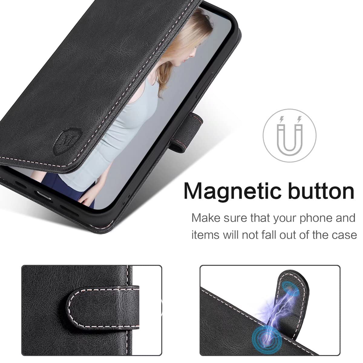 Etui FMPCUON do Oppo Realme 8/Realme 8 Pro,[PU Premium Leather Cover] [Etui z klapką], z gniazdami na karty do Oppo Realme 8/Realme 8 Pro, czarne