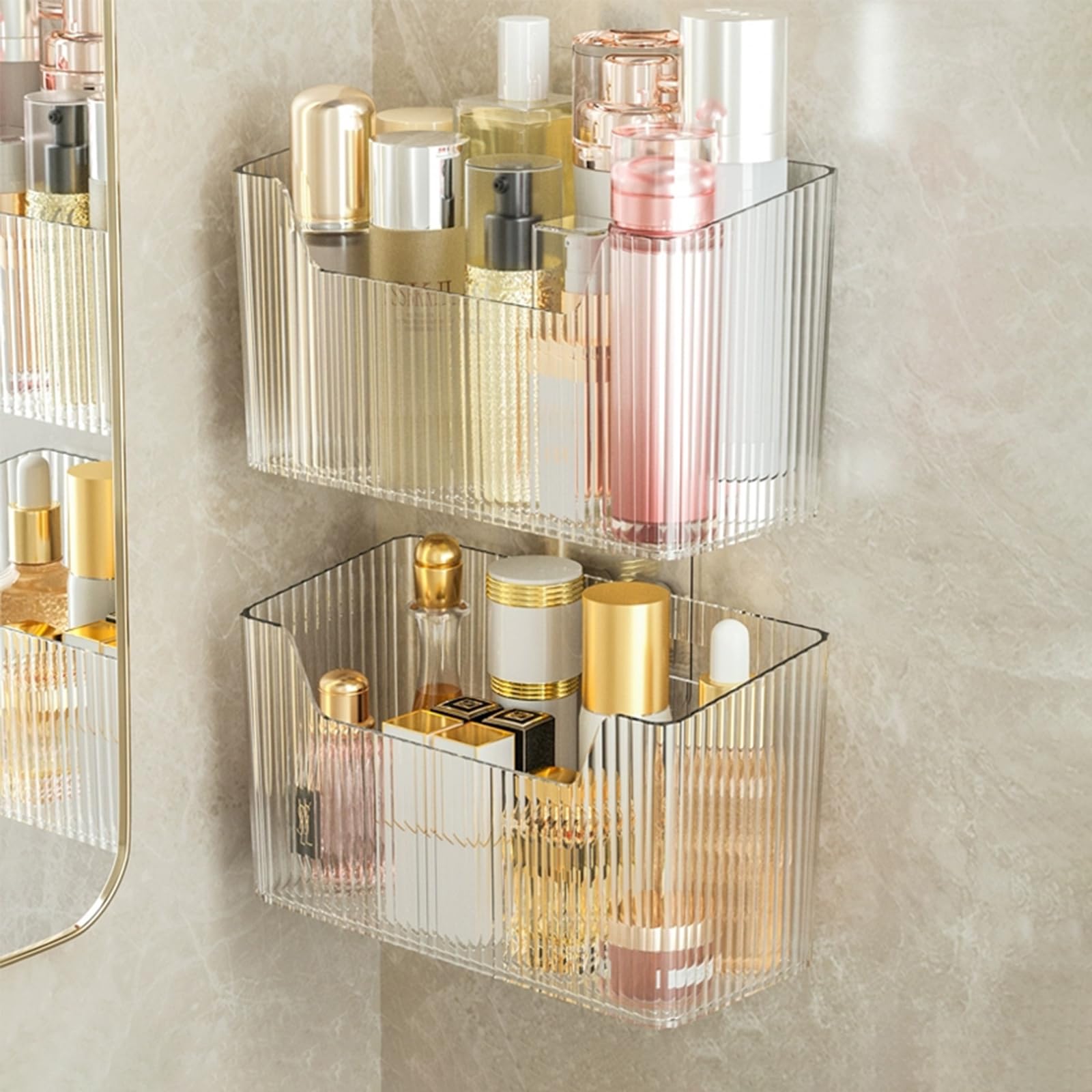 2 Pack Bathroom Organizers and Storage Wall Shower Basket Shower Caddy Stackable Plastic Makeup Organizer Adhesive Shower Organizer