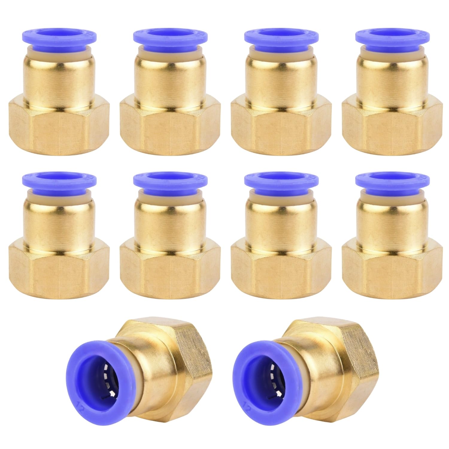 10 pièces 12 mm x 1/2" de filetage intérieur PT raccord droit Push In connecteur pneumatique de qualité industrielle Raccords rapide pour tuyaux pneumatiques